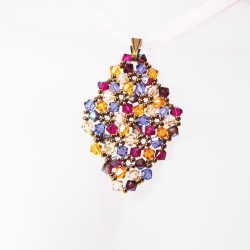 Pendant 40cm - Malvina Rhombus M-Salmon Organza - Pendant 40cm - Laiton bronze